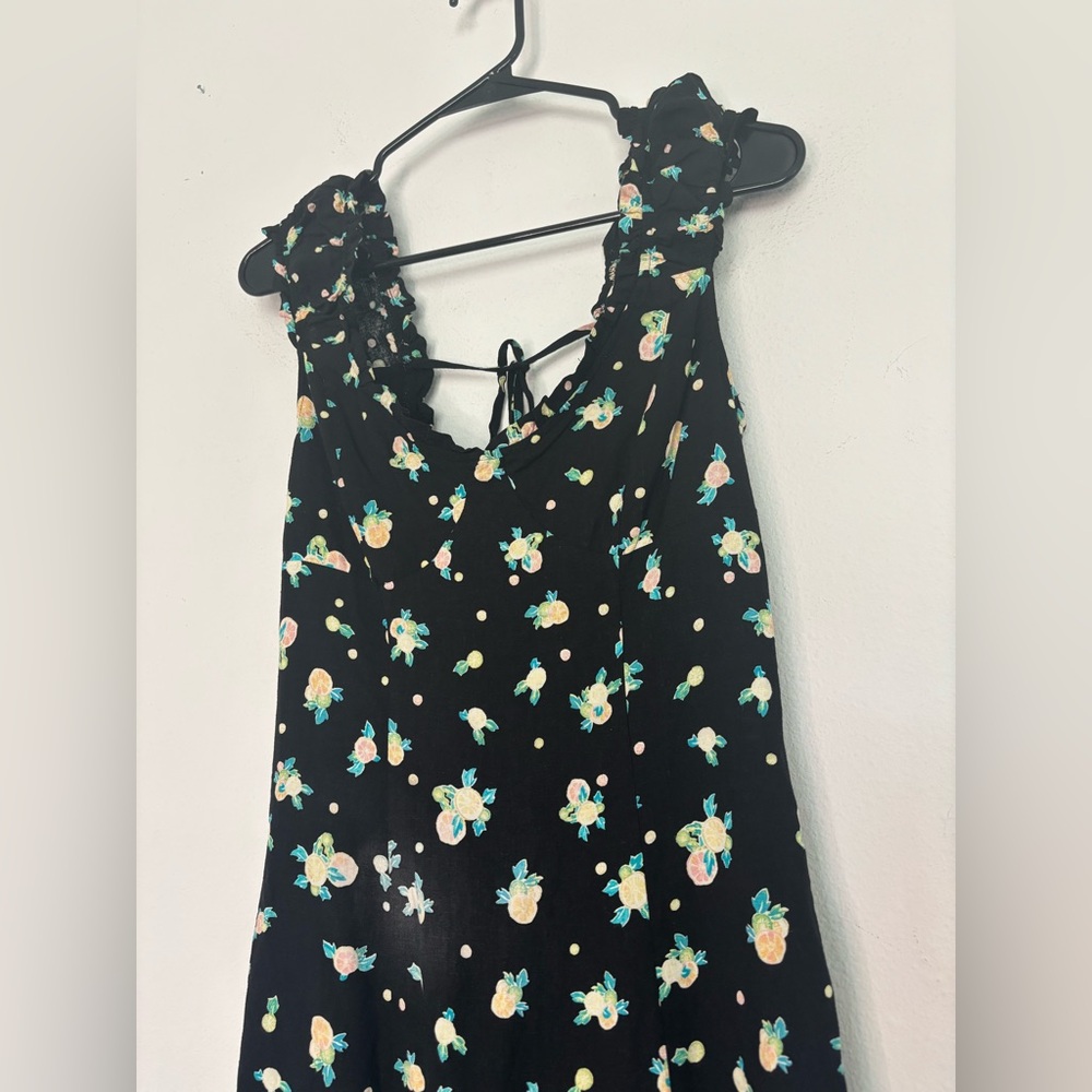 FREE PEOPLE BLACK FLORAL RUFFLE MINI DRESS SZ SMALL - Picture 2 of 10